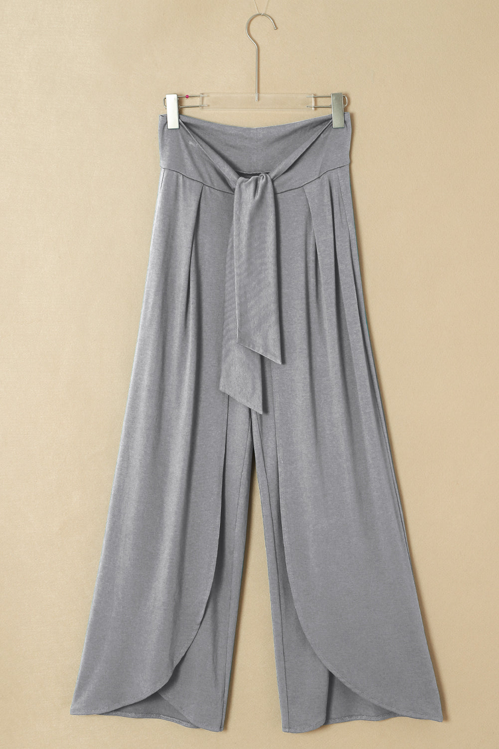 Solid Knotted Drop Waist Split Leg Pants