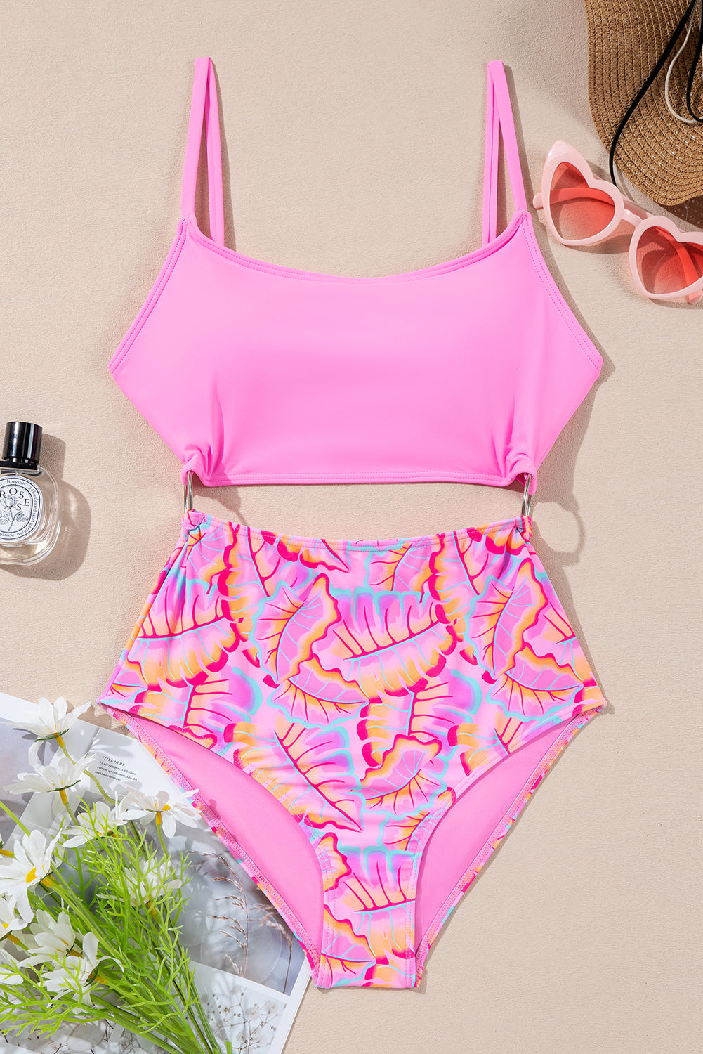 Tropical Colorblock High Waist Monokini