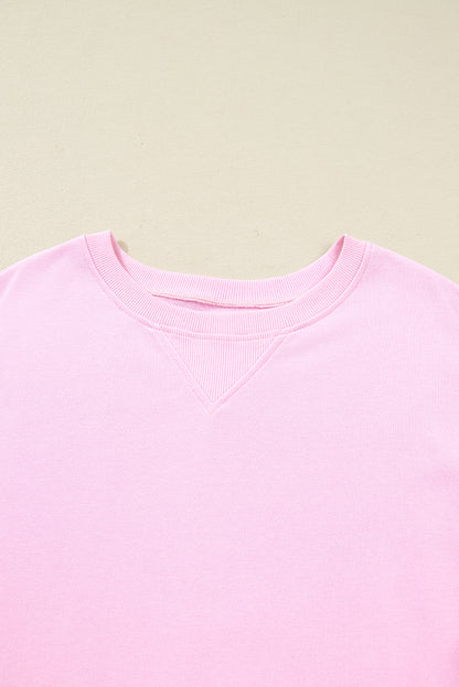 Plus Size Floral Patch Sleeve Ribbed Trim Sweatshirt