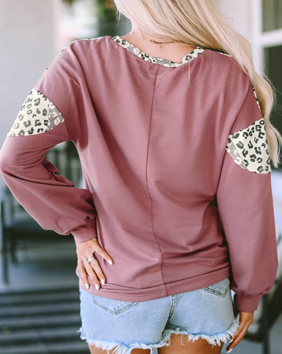 Leopard Patchwork Long Sleeve Top