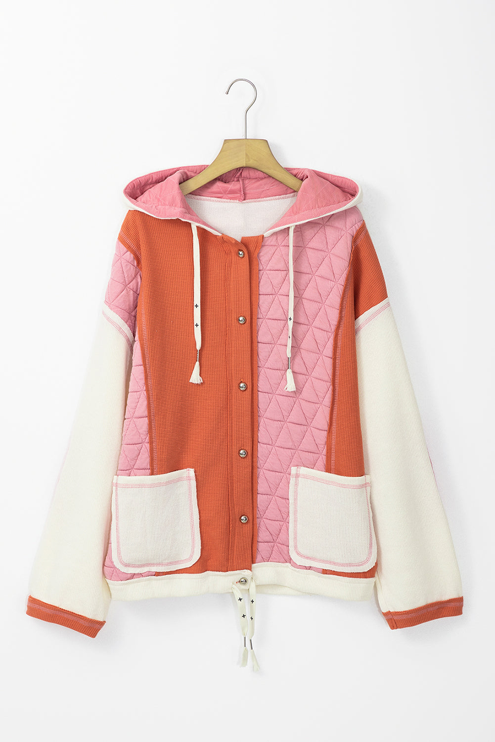 Quilted Waffle Patchwork Hooded Jacket