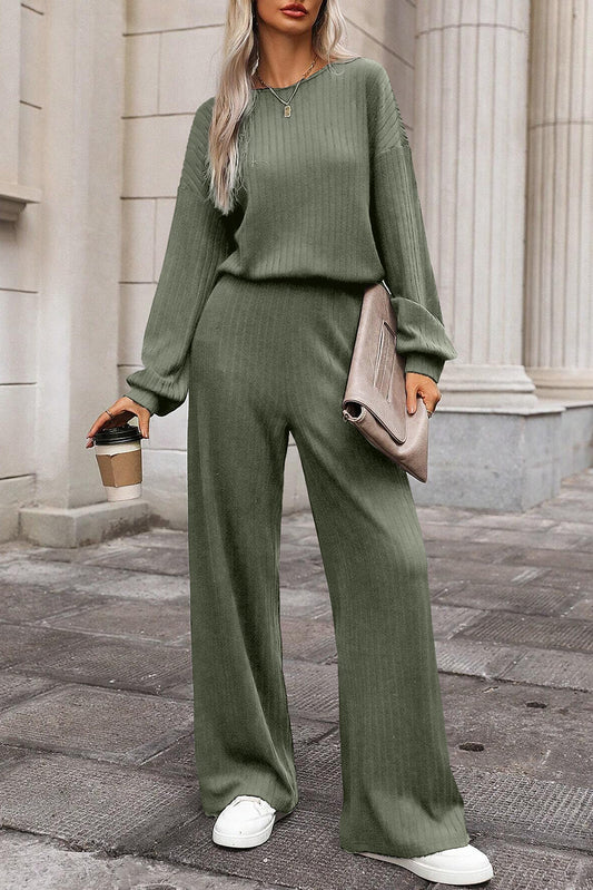 Ribbed Knit Keyhole Back Jumpsuit