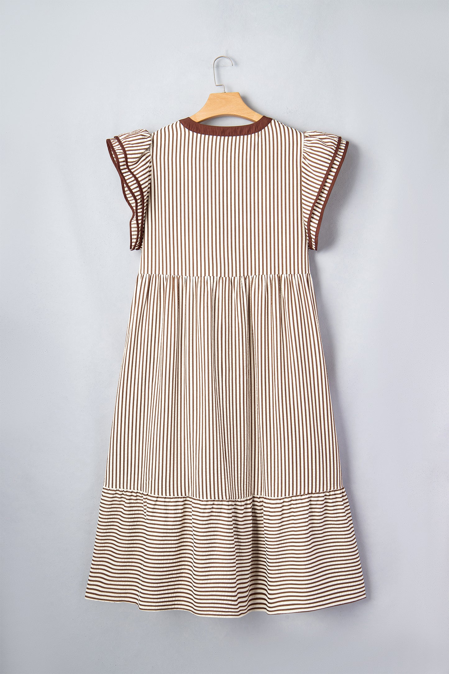 Plus Size Stripe Flutter Sleeve V-Neck Maxi Dress