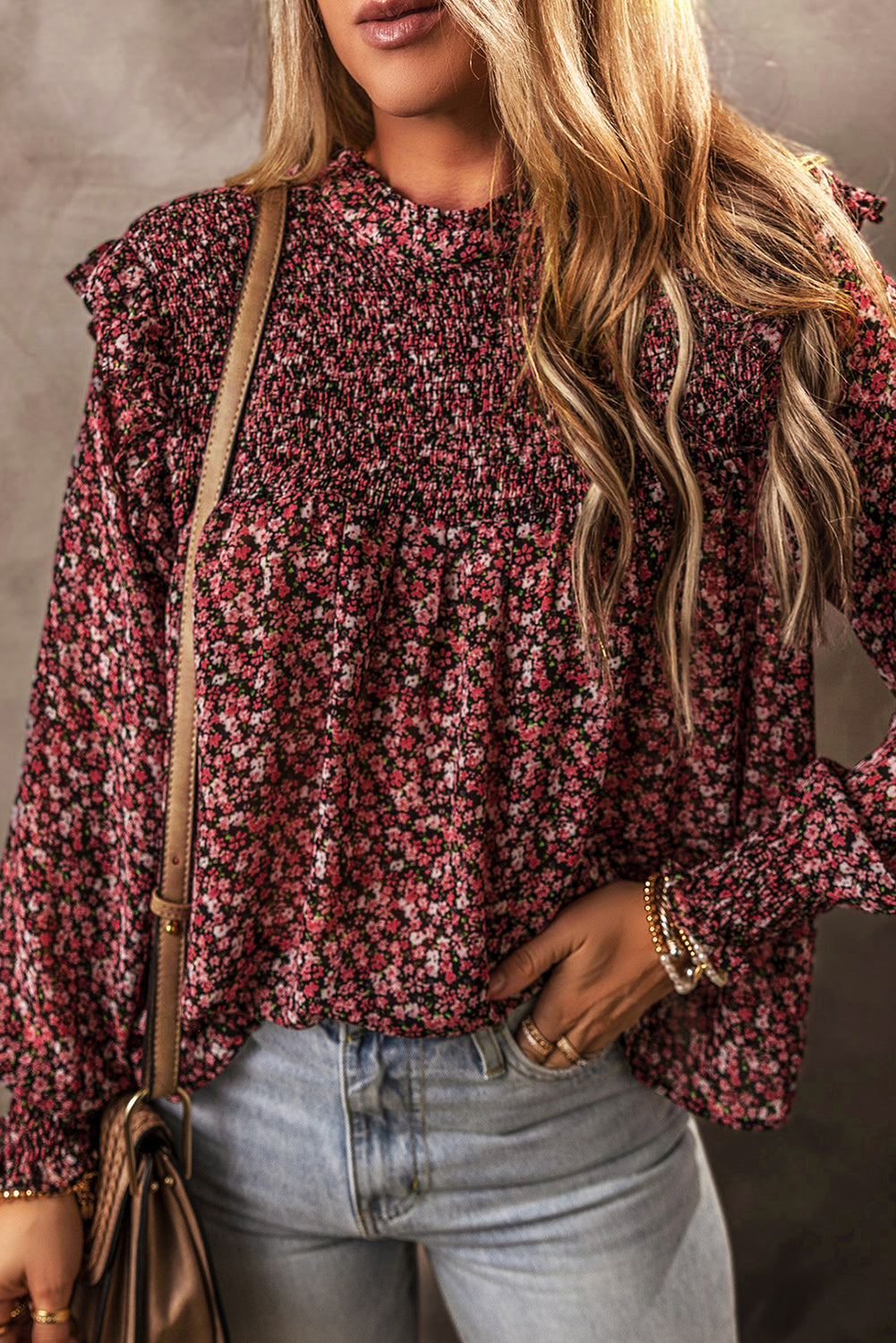 Floral Smocked Ruffle Blouse