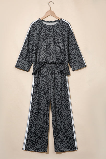 Leopard Varsity Stripe 3/4 Sleeve Top & Pants Set