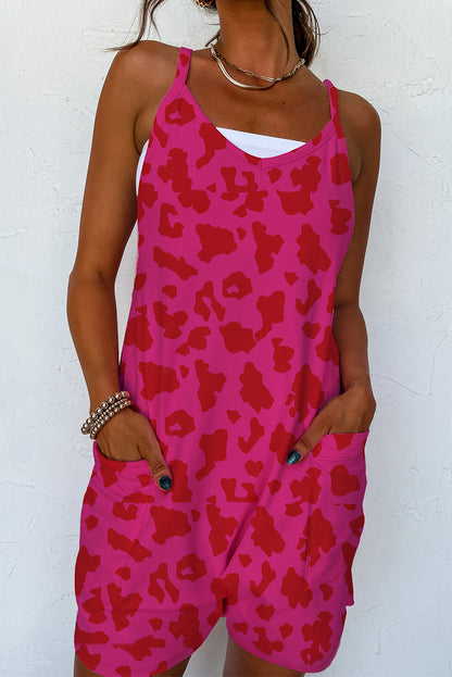 Leopard Sleeveless V-Neck Pocketed Romper