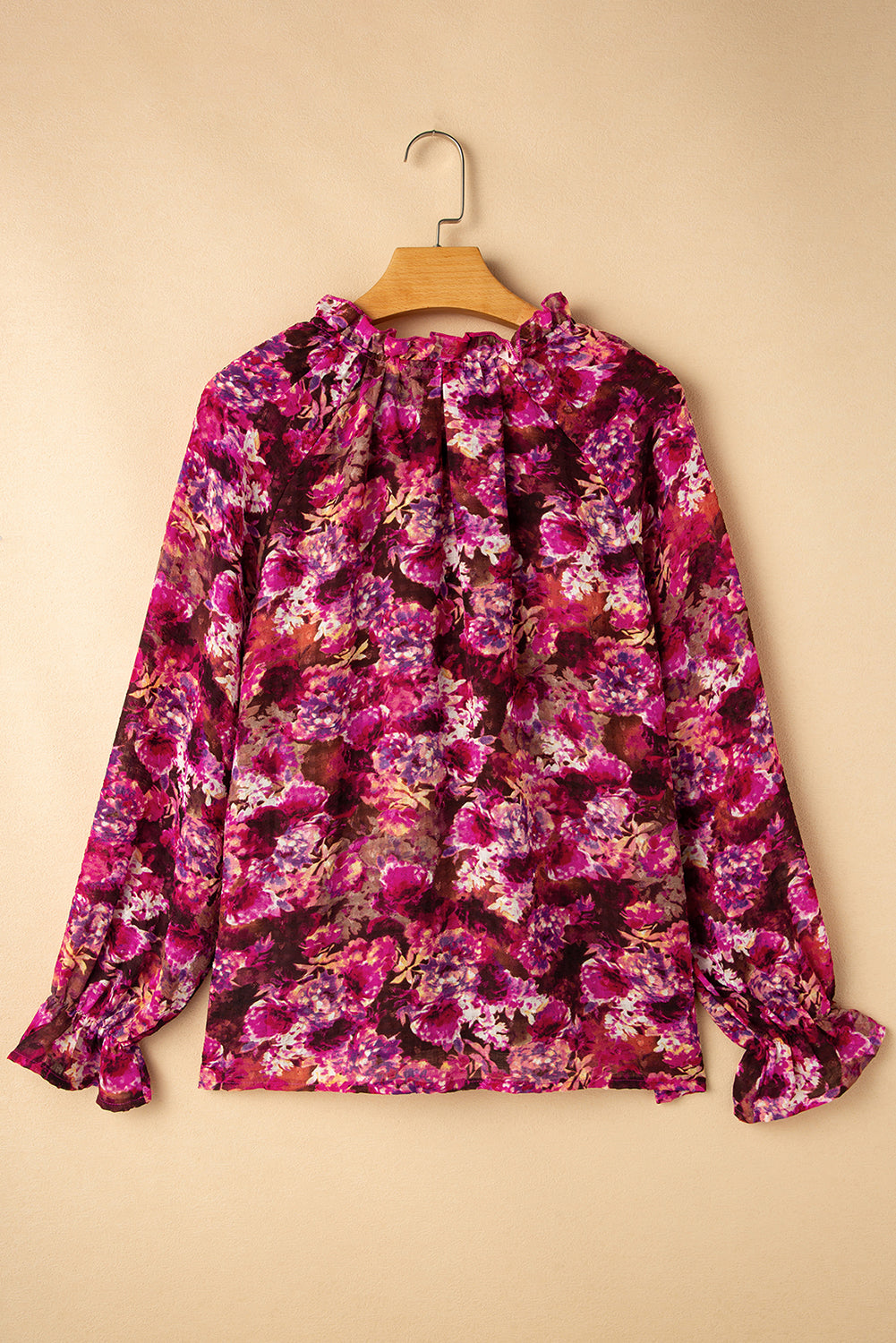 Floral Drawstring Ruffle V-Neck Blouse