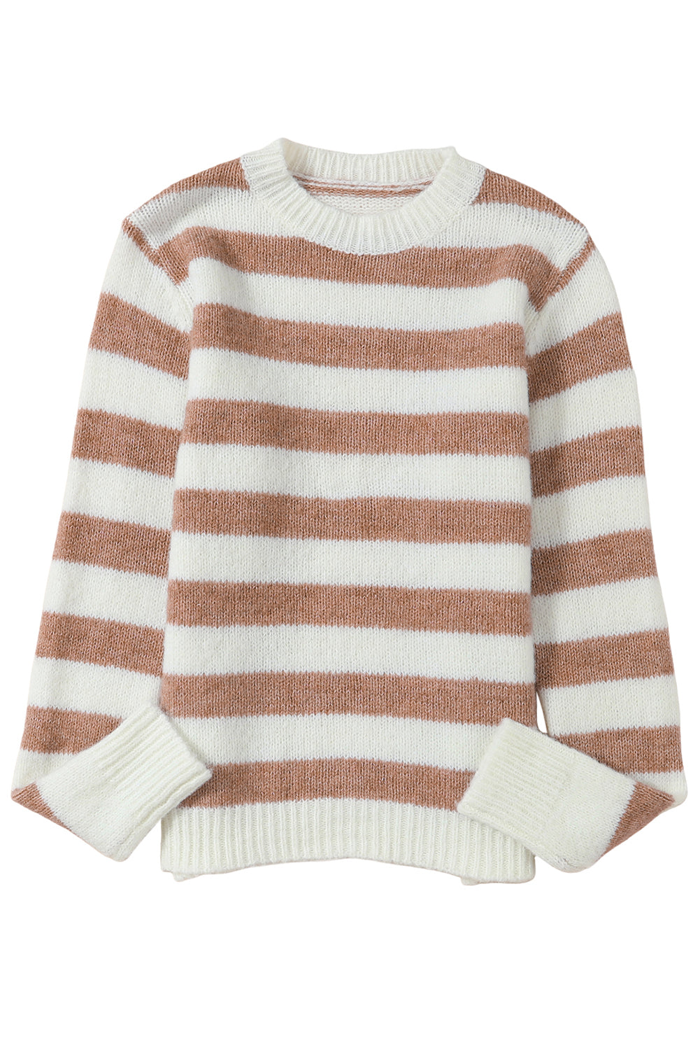 Stripe Ribbed Trim Crewneck Sweater