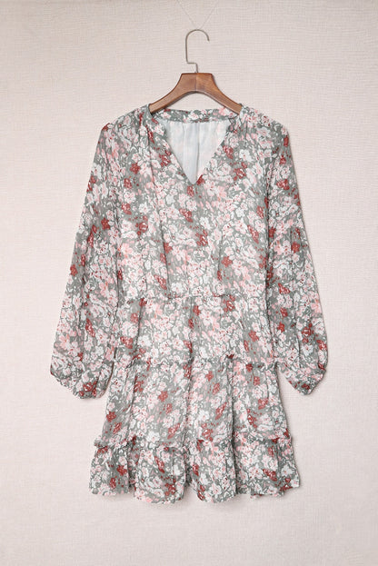 Floral Puff Sleeve Tiered Dress