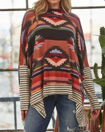 Aztec Stripe Mock Neck Top