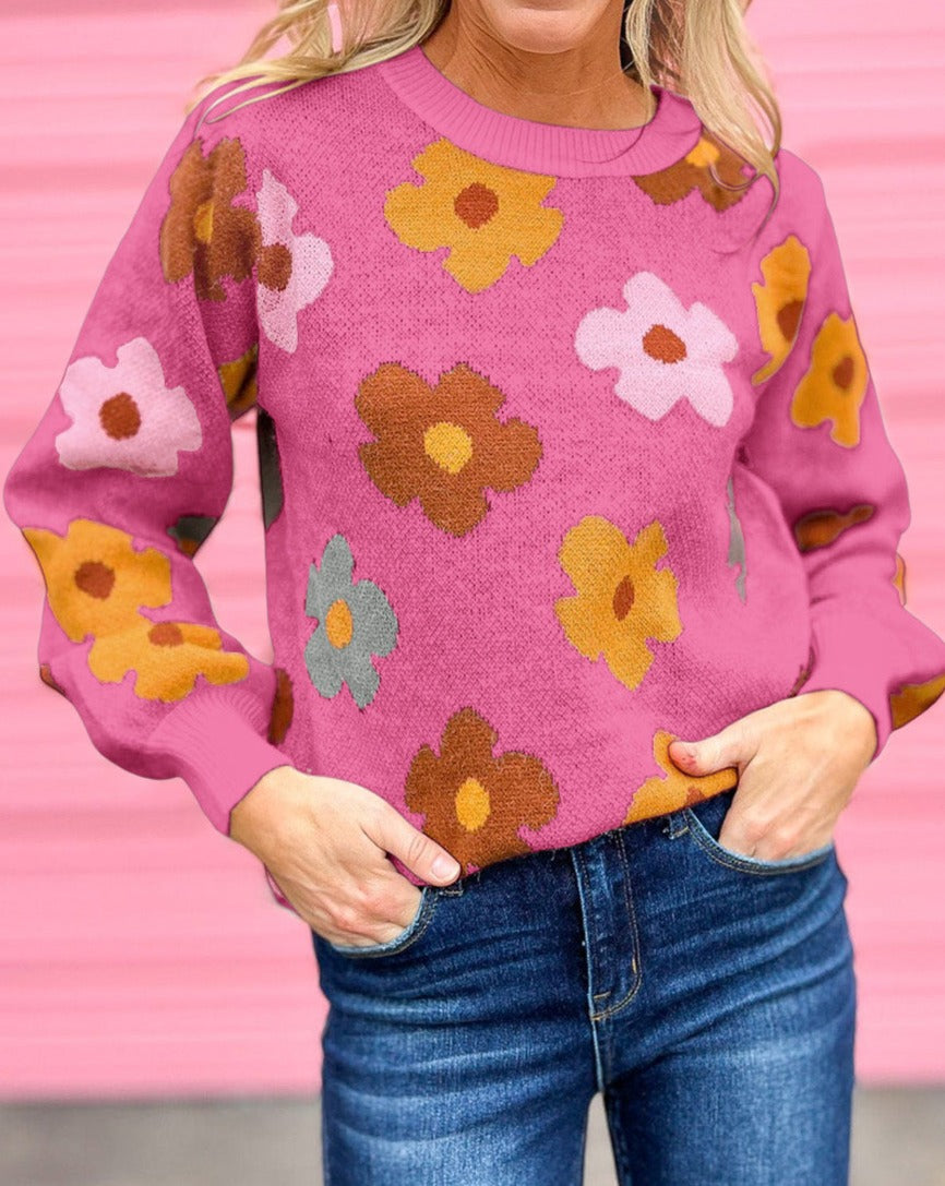 Retro Floral Long Sleeve Sweater