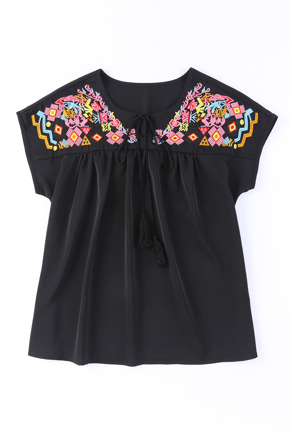 Geometric Embroidered Short Sleeve Blouse