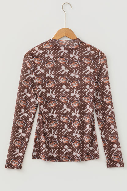 Polka Dot Bow Football Mesh Long Sleeve Top