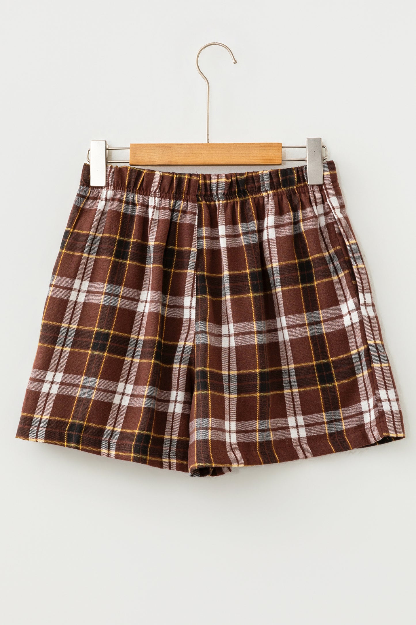 Plaid Button Front Elastic Waist Shorts