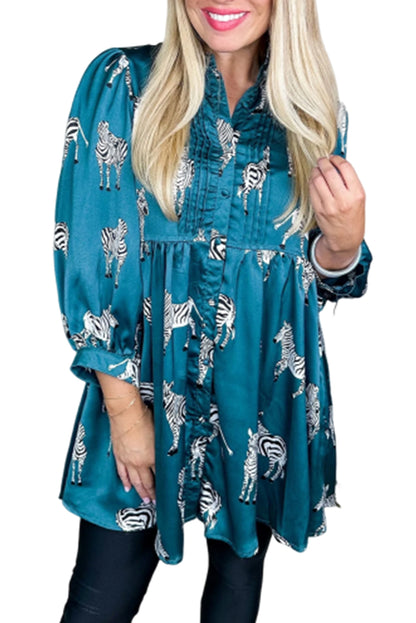 Zebra Pleated Shirt Tunic Dress