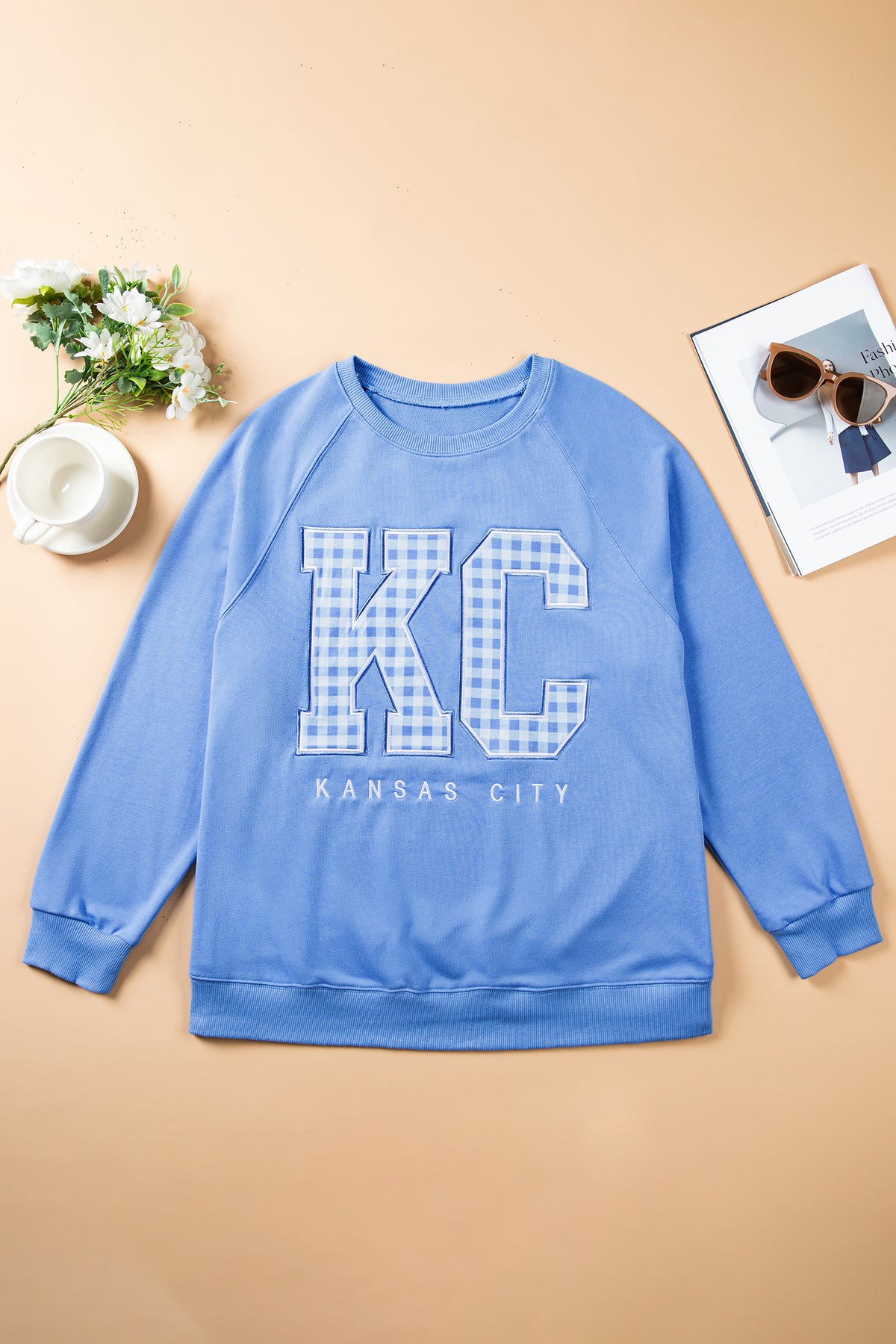 Plus Size Kansas City Gingham Letter Print Sweatshirt