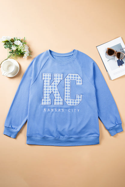 Plus Size Kansas City Gingham Letter Print Sweatshirt