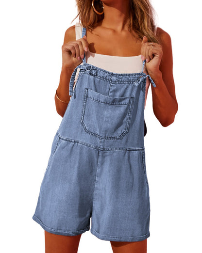 Denim Tie Straps Pocketed Romper