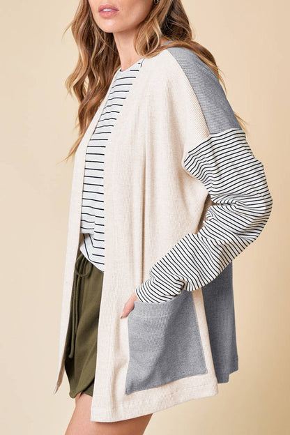 Stripe Colorblock Open Front Cardigan