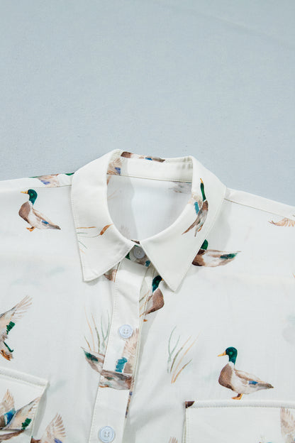 Mallard Button Flap Pocket Collared Blouse