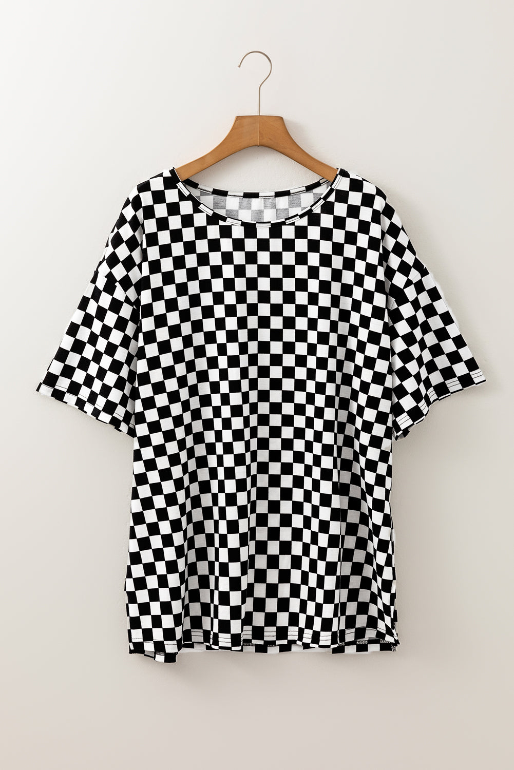 Plus Size Checker Round Neck T-Shirt