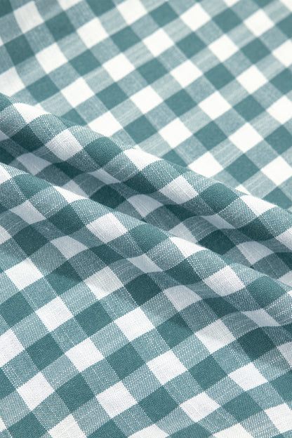 Gingham Shirred Long Sleeve Peplum Top