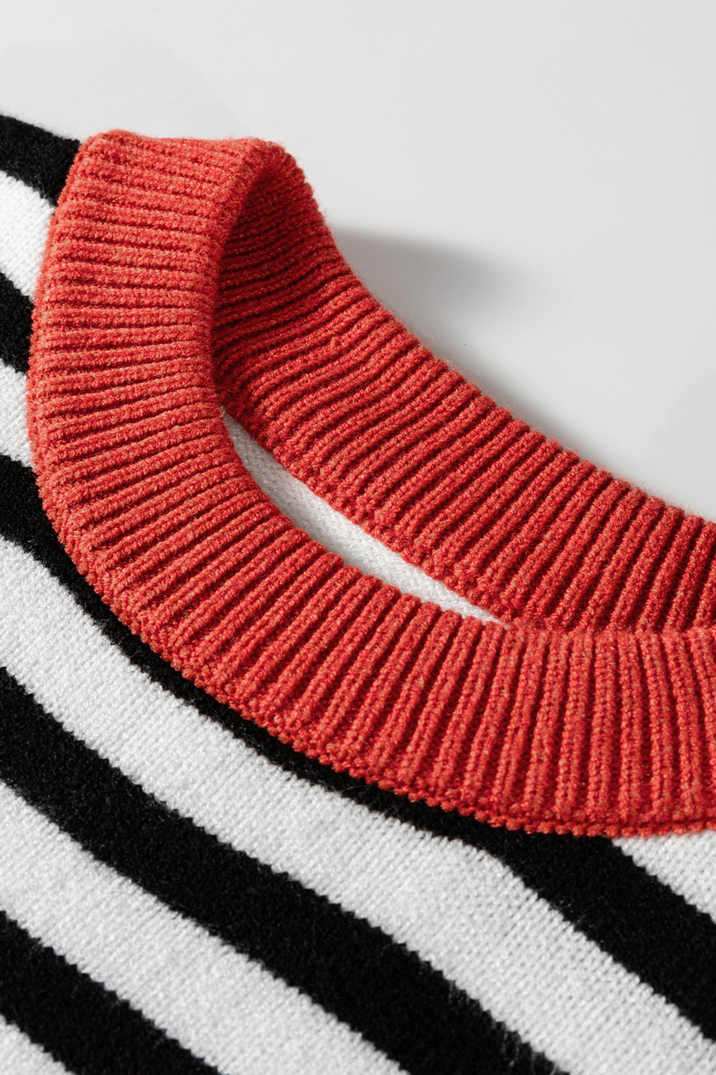 Stripe Colorblock Ribbed Trim Long Sleeve Sweater