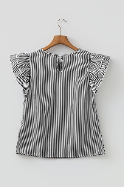 Stripe Ruffle Sleeve Round Neck Blouse