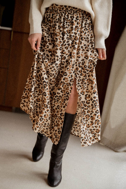 Leopard High Waist Midi Skirt