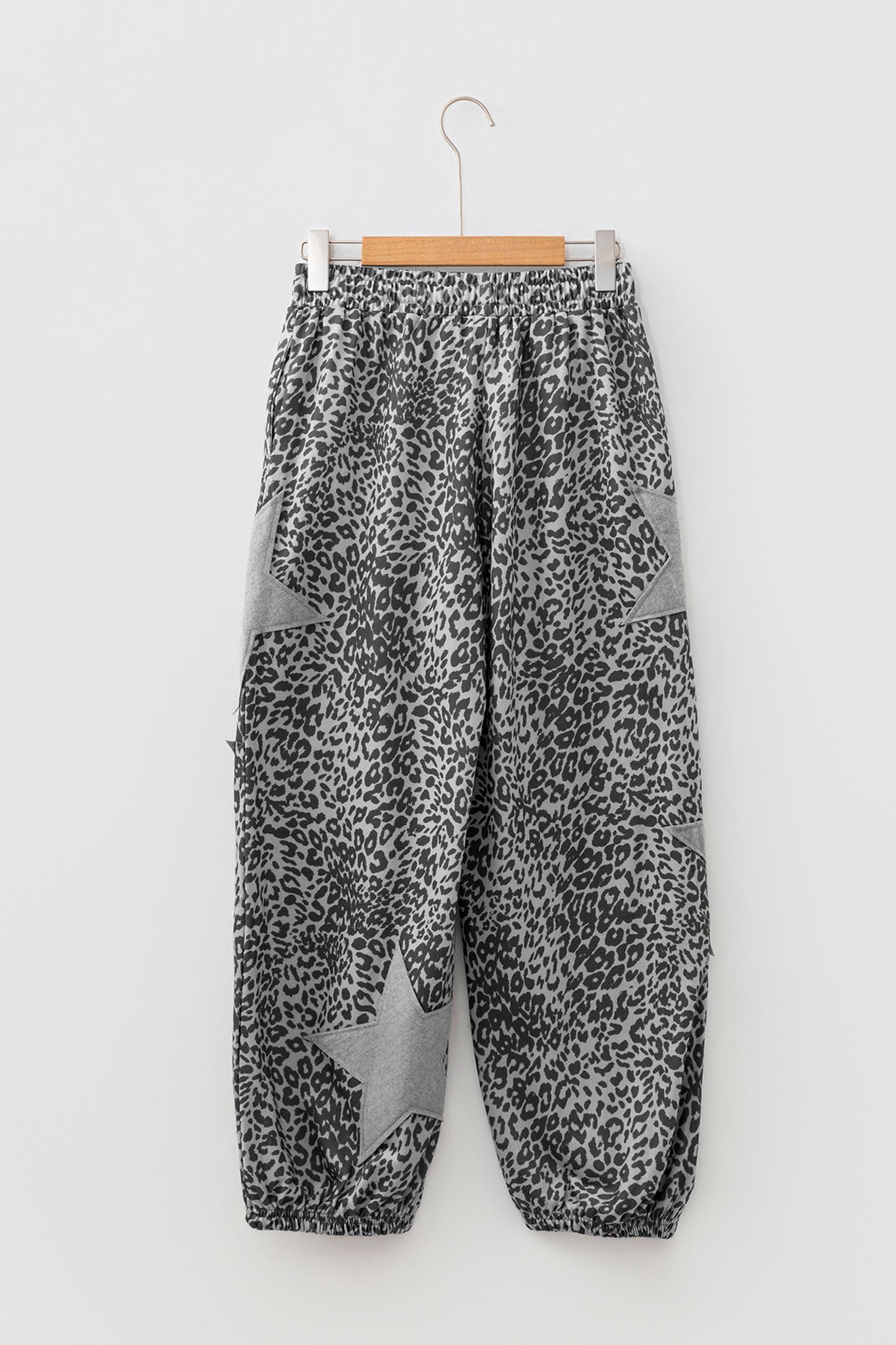Leopard Star Patch Drawstring Jogger Pants