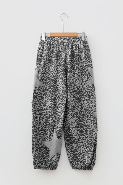 Leopard Star Patch Drawstring Jogger Pants
