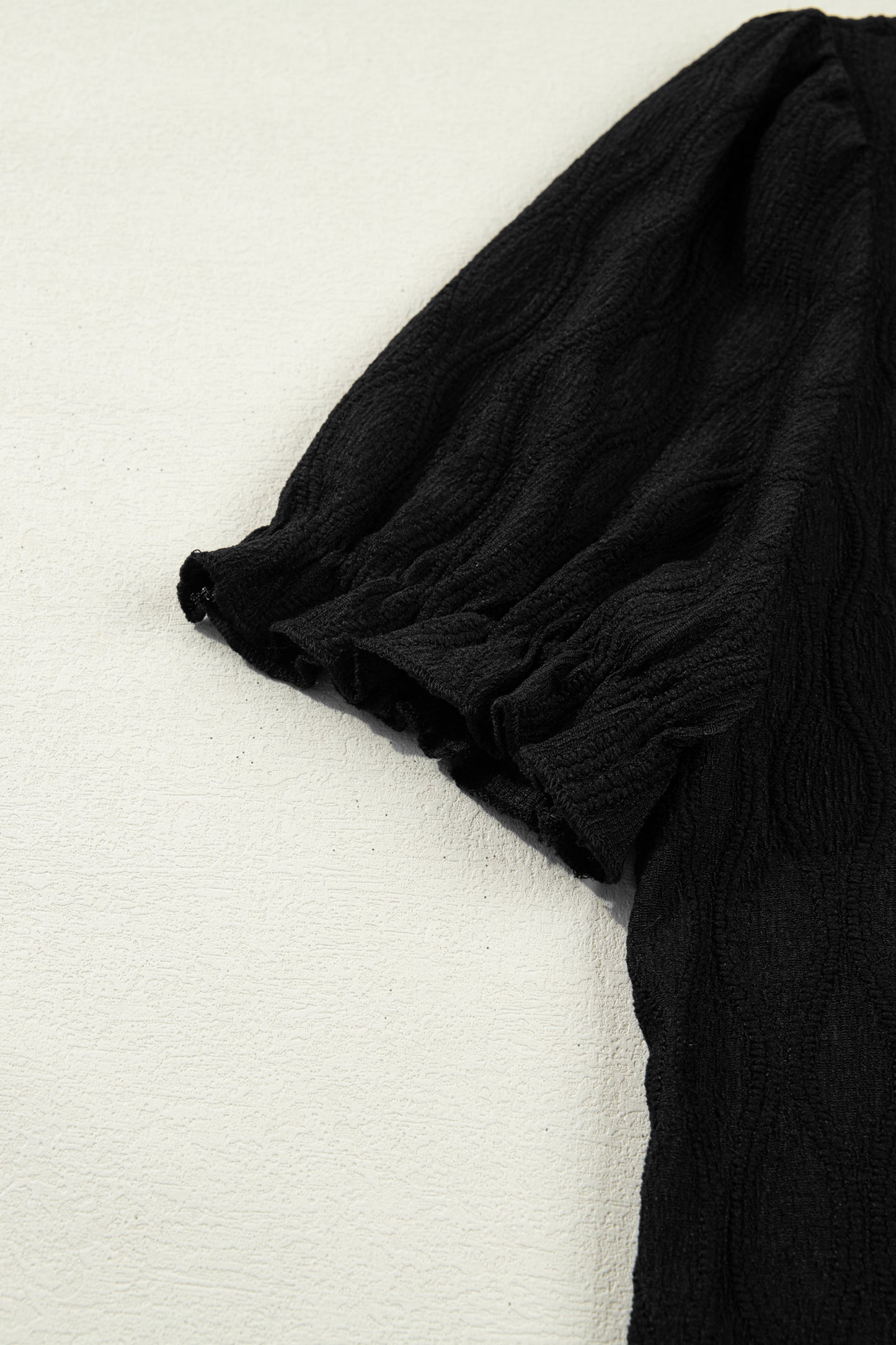 Solid Textured Notch Neck Puff Sleeve Blouse