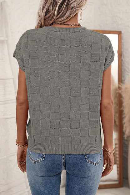 Lattice Short Sleeve Pocketed Sweater