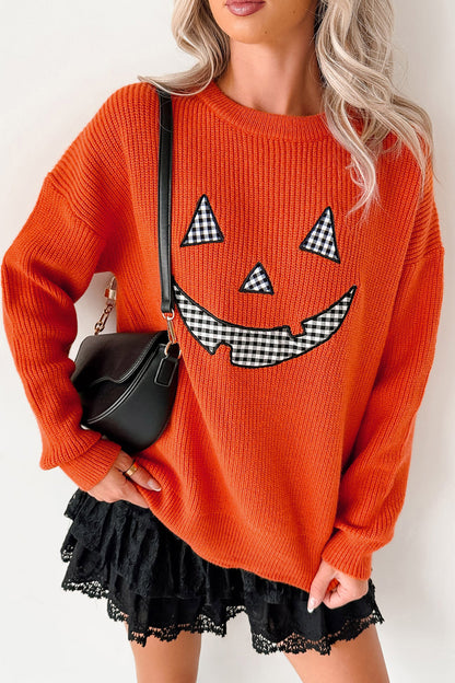 Halloween Drop Shoulder Long Sleeve Round Neck Sweater