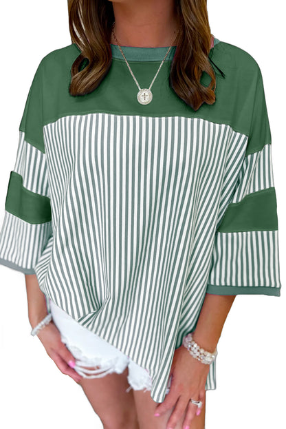 Stripe 3/4 Sleeve Oversize Top