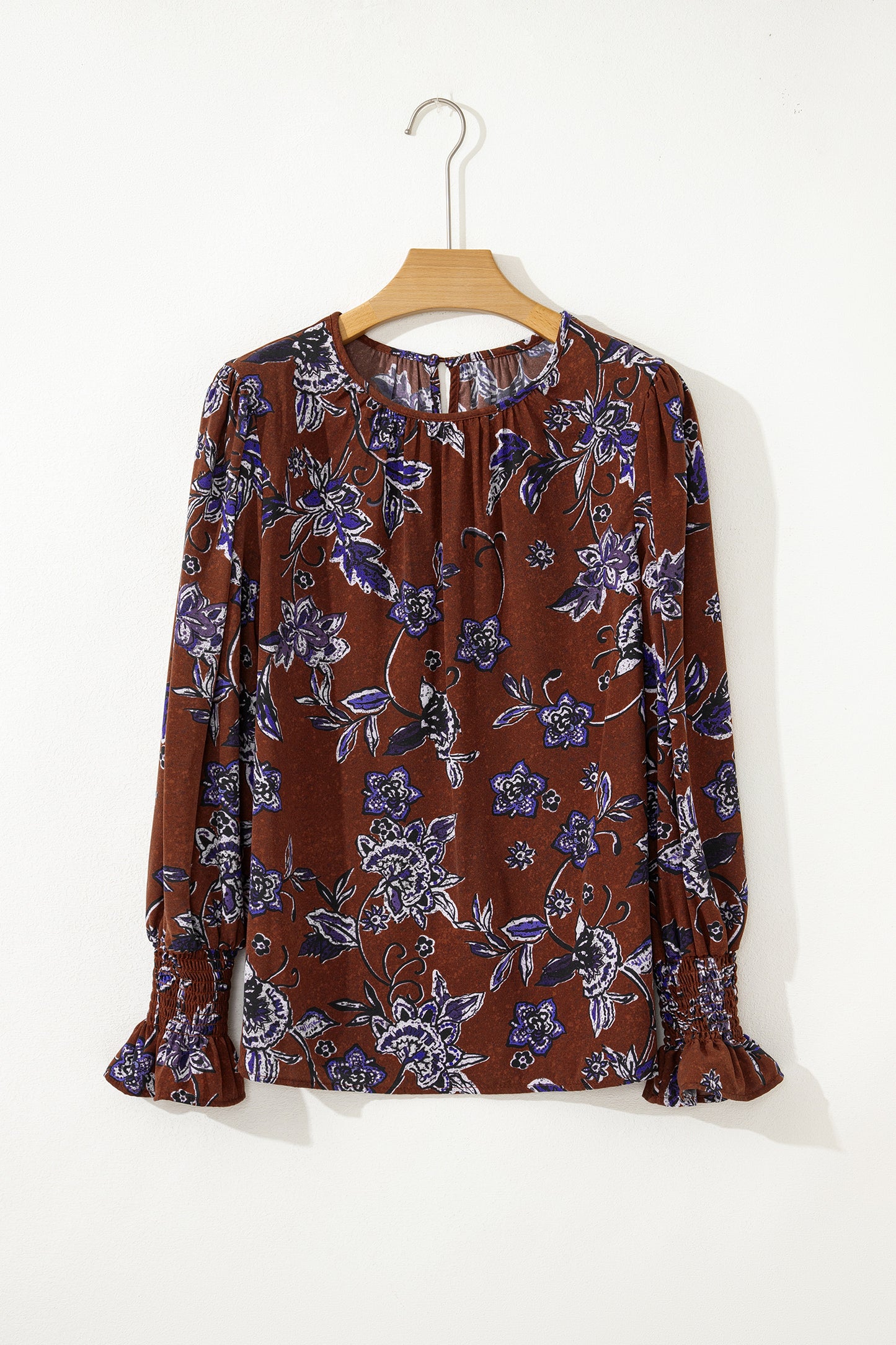 Floral Smocked Cuff Long Sleeve Blouse