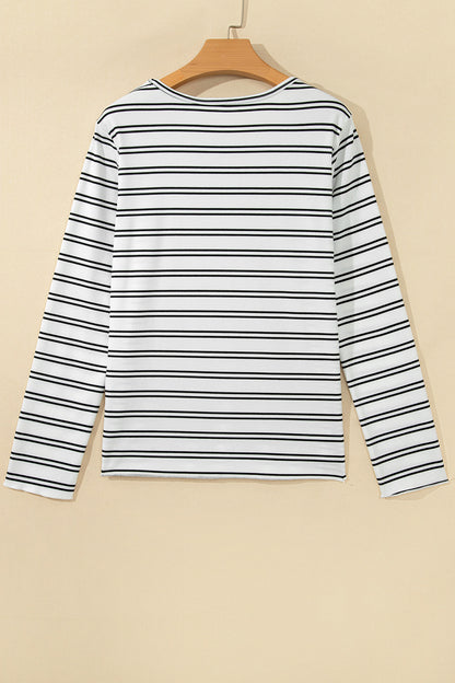 Stripe Ribbed Knit Round Neck Long Sleeve Top