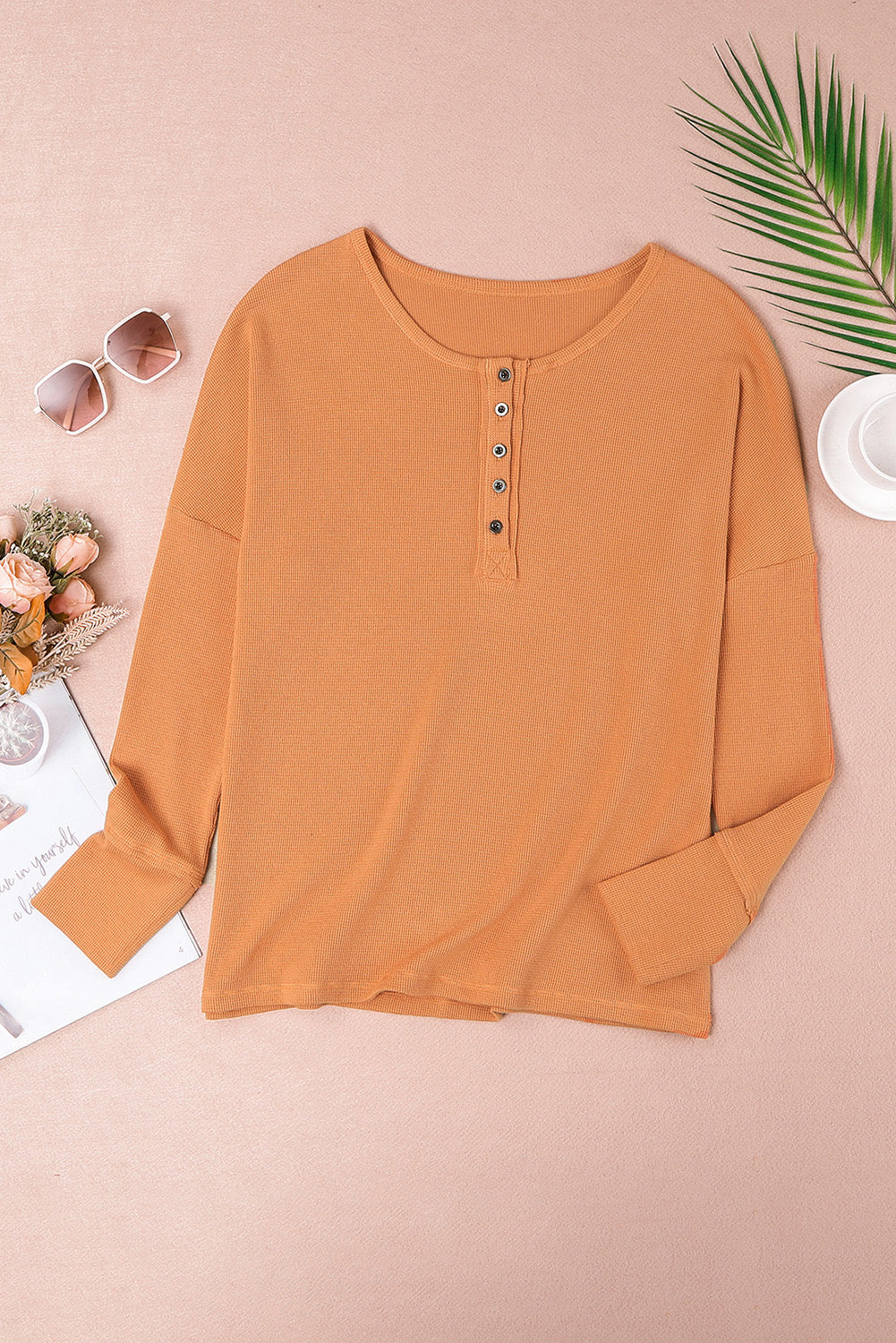 Waffle Henley Long Sleeve Top