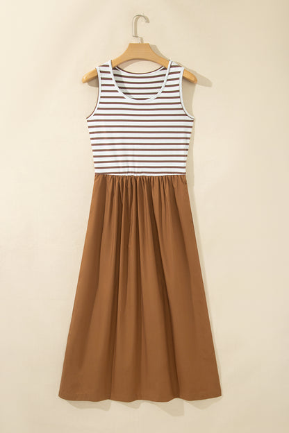 Stripe Colorblock Patchwork Sleeveless Long Dress