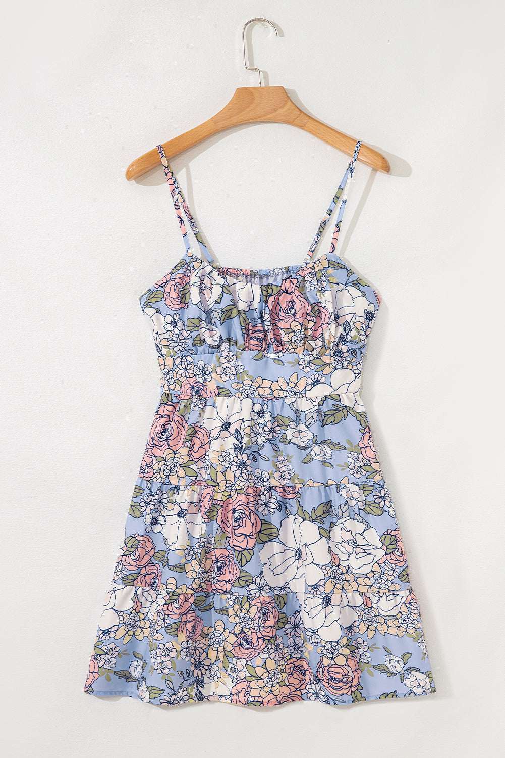 Floral Spaghetti Strap Tiered Mini Dress