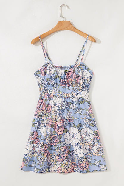 Floral Spaghetti Strap Tiered Mini Dress