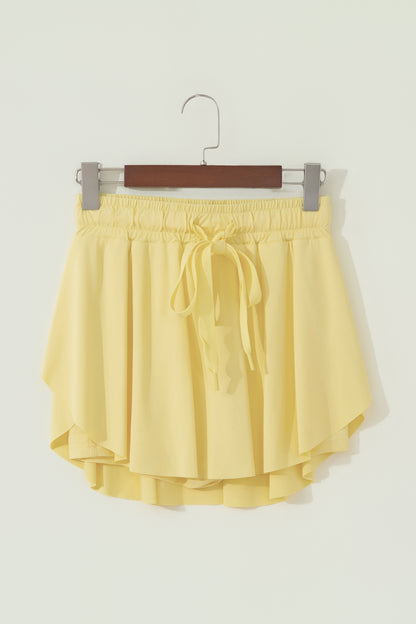Solid Drawstring Elastic Waist Lined Tennis Skort