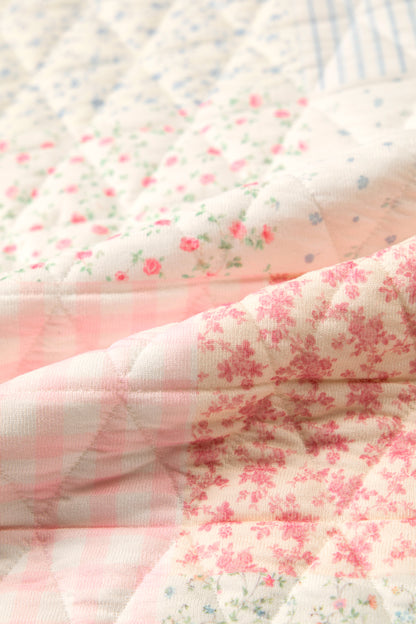 Floral Patchwork Quilted Mock Neck Long Sleeve Top
