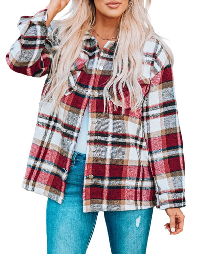 Plaid Button Front Pocketed Shacket