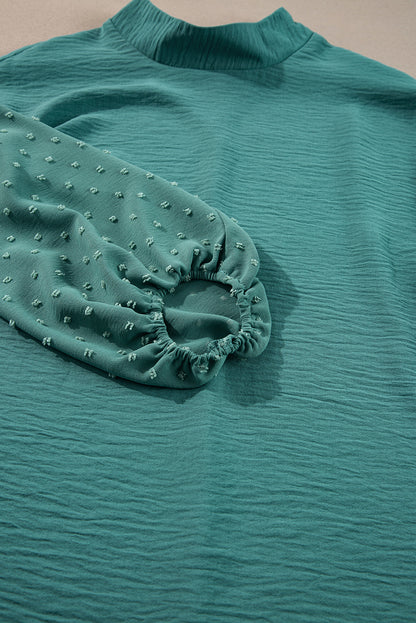 Solid Swiss Dot Balloon Sleeve Blouse