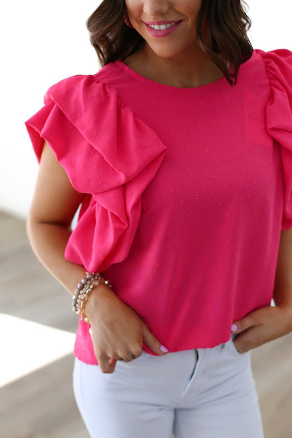 Swiss Dot Ruffle Sleeve Blouse