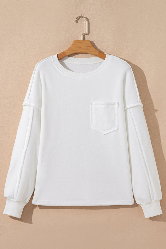 Solid Knit Reverse Seam Chest Pocket Sweatshirt
