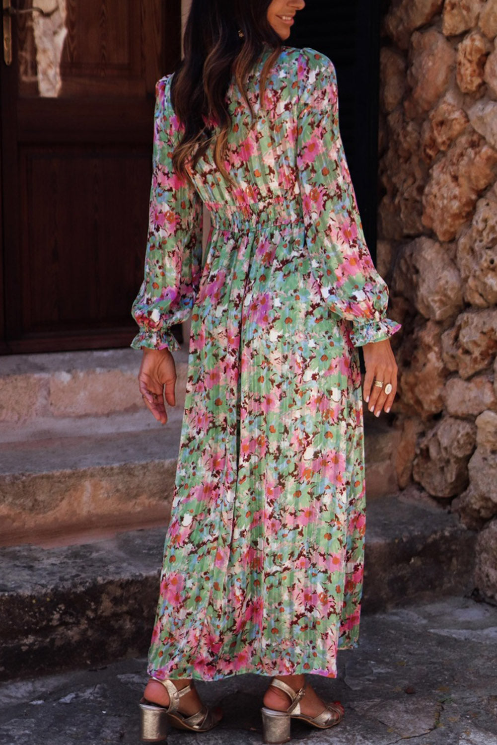 Floral Ruched Waist Maxi Dress