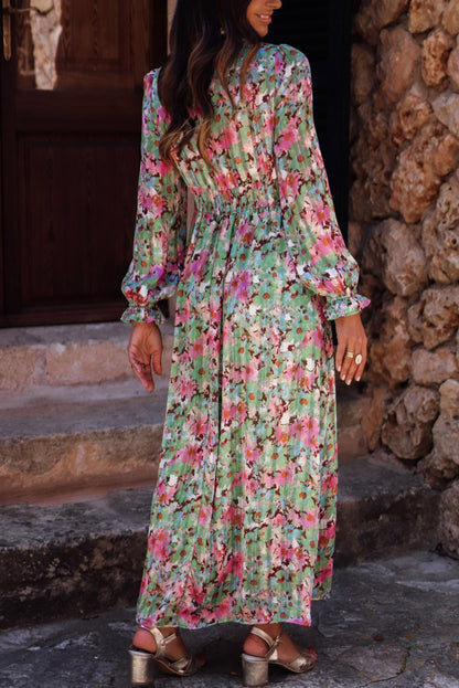 Floral Ruched Waist Maxi Dress