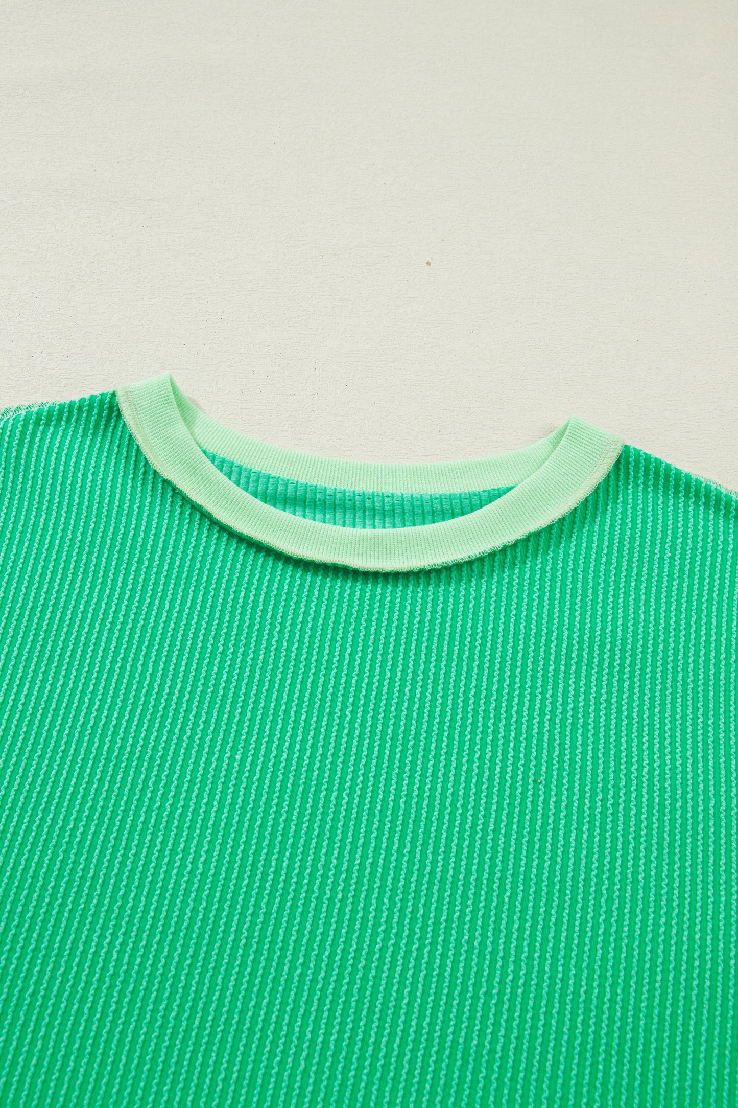Colorblock Corded Knit Uneven Hem T-Shirt
